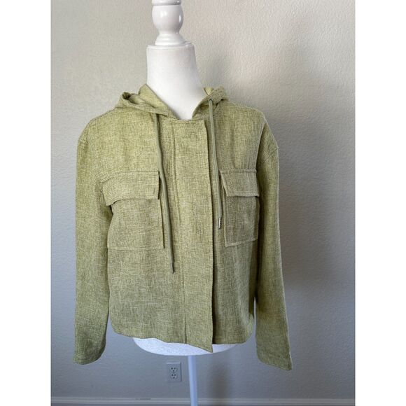Avec Les Filles Green Hooded Zip Button Lightweight Jacket Size Small - Picture 1 of 9